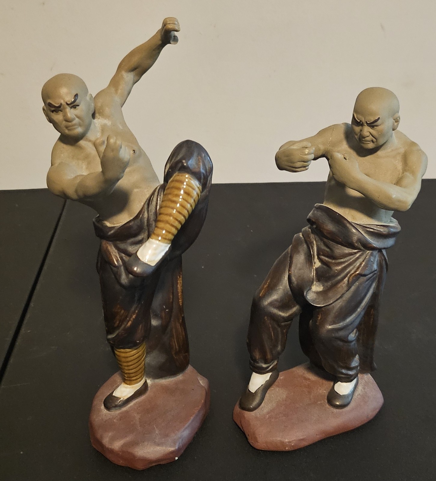 Vintage Chinese Kung Fu Shaolin Monk Martial Arts Statue set of 2 