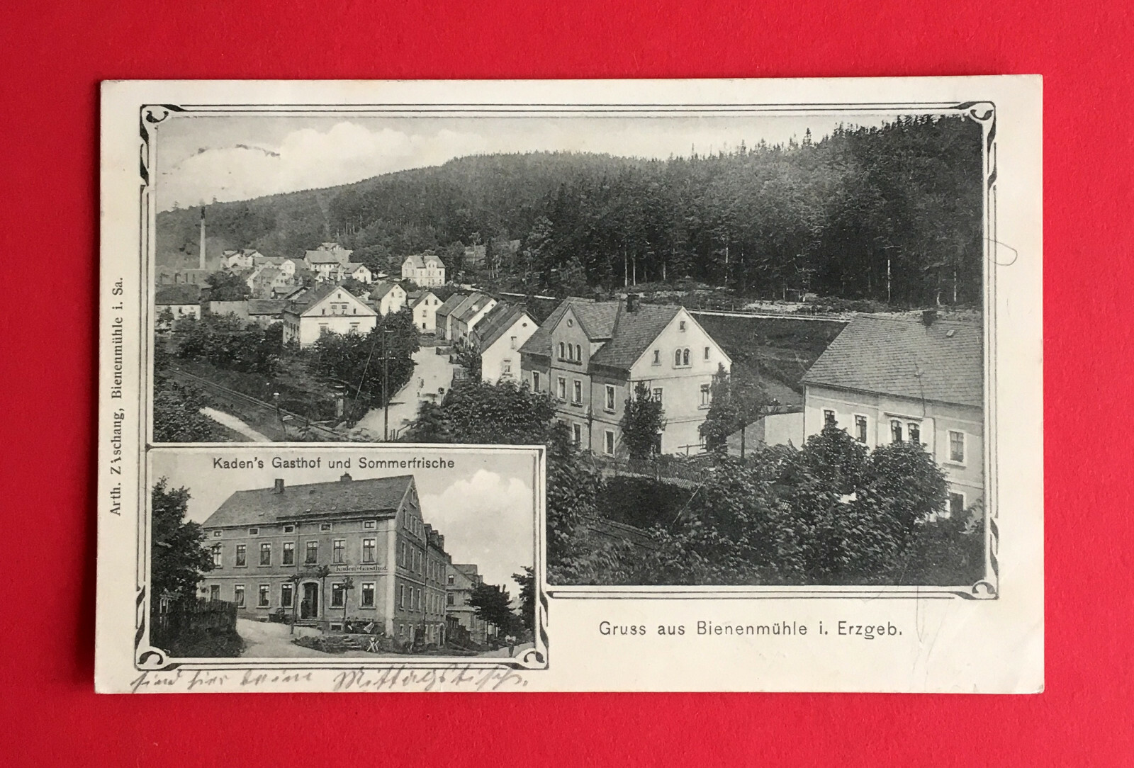 Postcard Bee Mill in the Erzgebirge 1907 Kaden\'s Inn and town view (52551