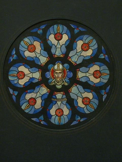 Photo:St Stanislaus Stained Glass Rose Window Design 1900s Portrait Bust