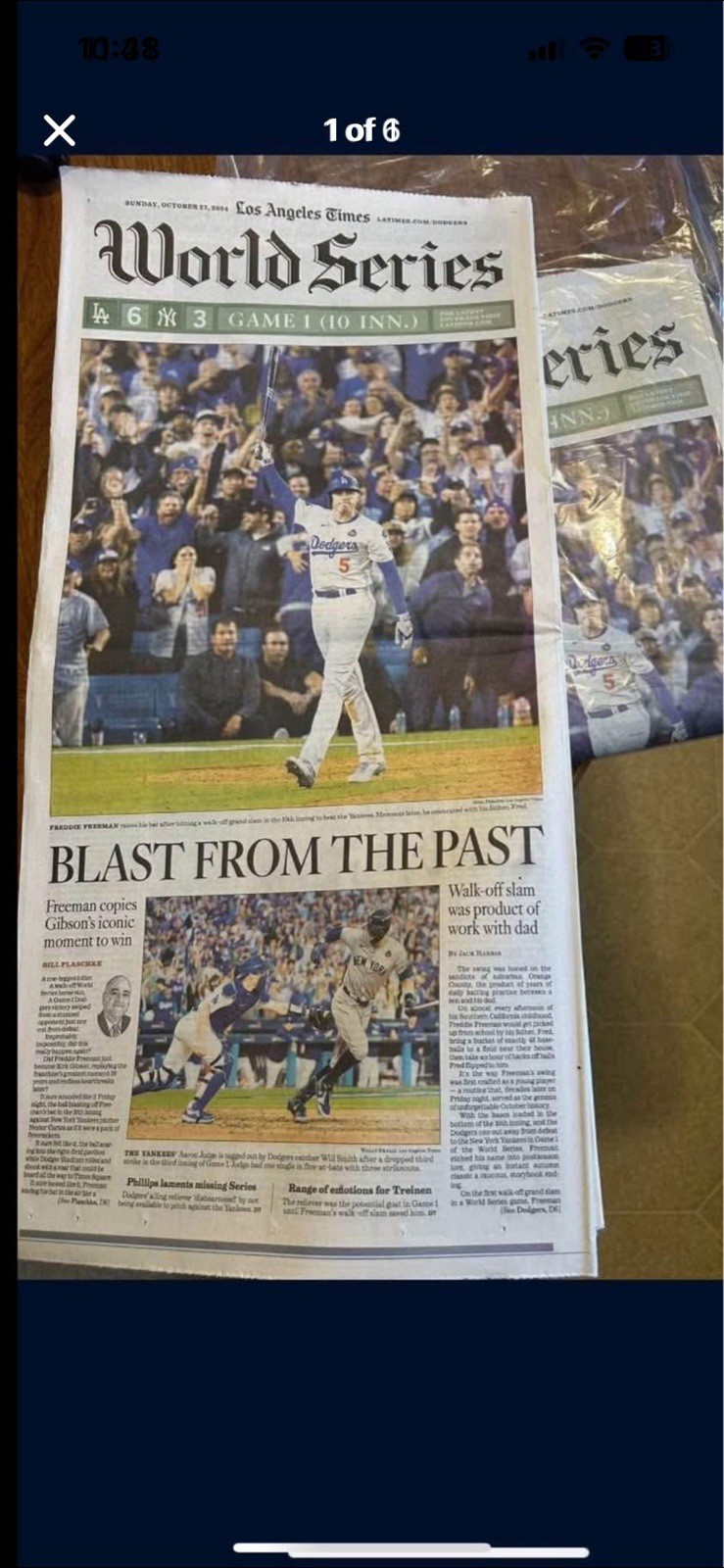 10/27/24 world Series Walk off ‘GRANDSLAM’ NewspaperLA Times Freddie Freeman