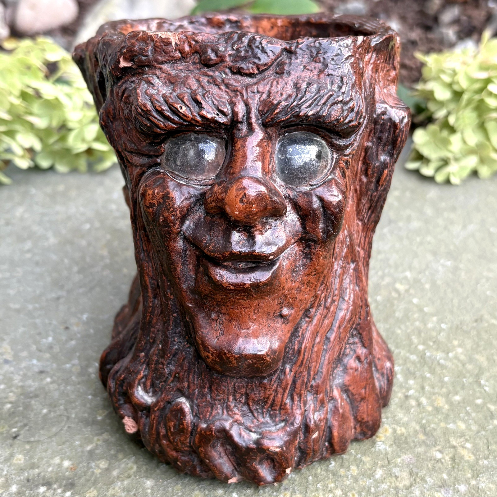 Vtg 1975 Jason Christoble Matchless Grove Tree Man Face Glass Eyes Candle Holder