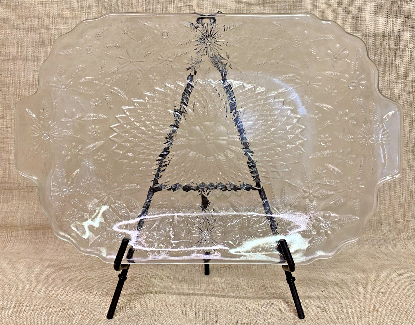 Vtg INDIANA GLASS Pineapple & Floral Depression Glass Oval Platter Clear 11\