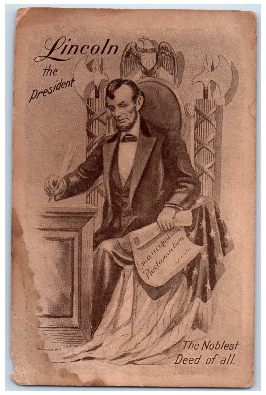 c1910's Lincoln The President Writing Noblest Deed Of All Antique Postcard c1910's Lincoln The President Writing Noblest Deed Of All Antique Postcard