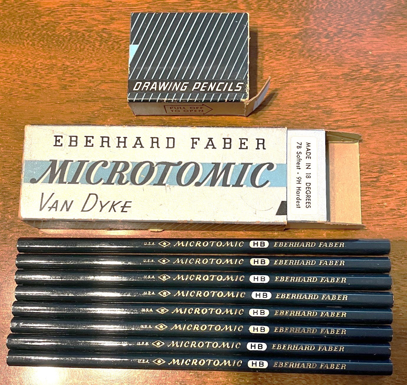 8 Vintage Eberhard Faber Microtomic HB Woodclinched Pencils - Unsharpened NEW