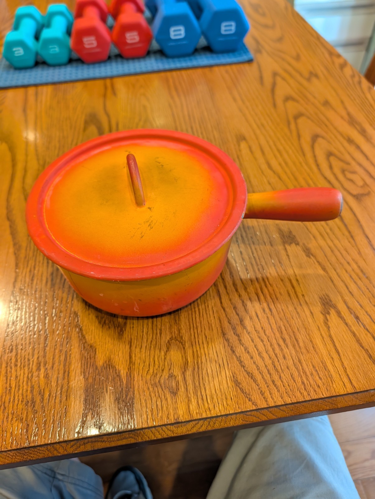 Vtg Descoware Flame Orange Enameled Cast Iron Saucepan Pot w/ Lid FE 18 Belgium
