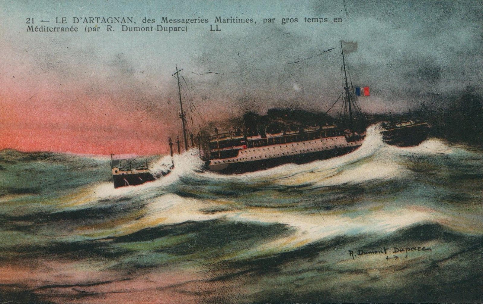 SCARCE VINTAGE Le D'Artagnan in Rough Seas in the Mediterranean POSTCARD
