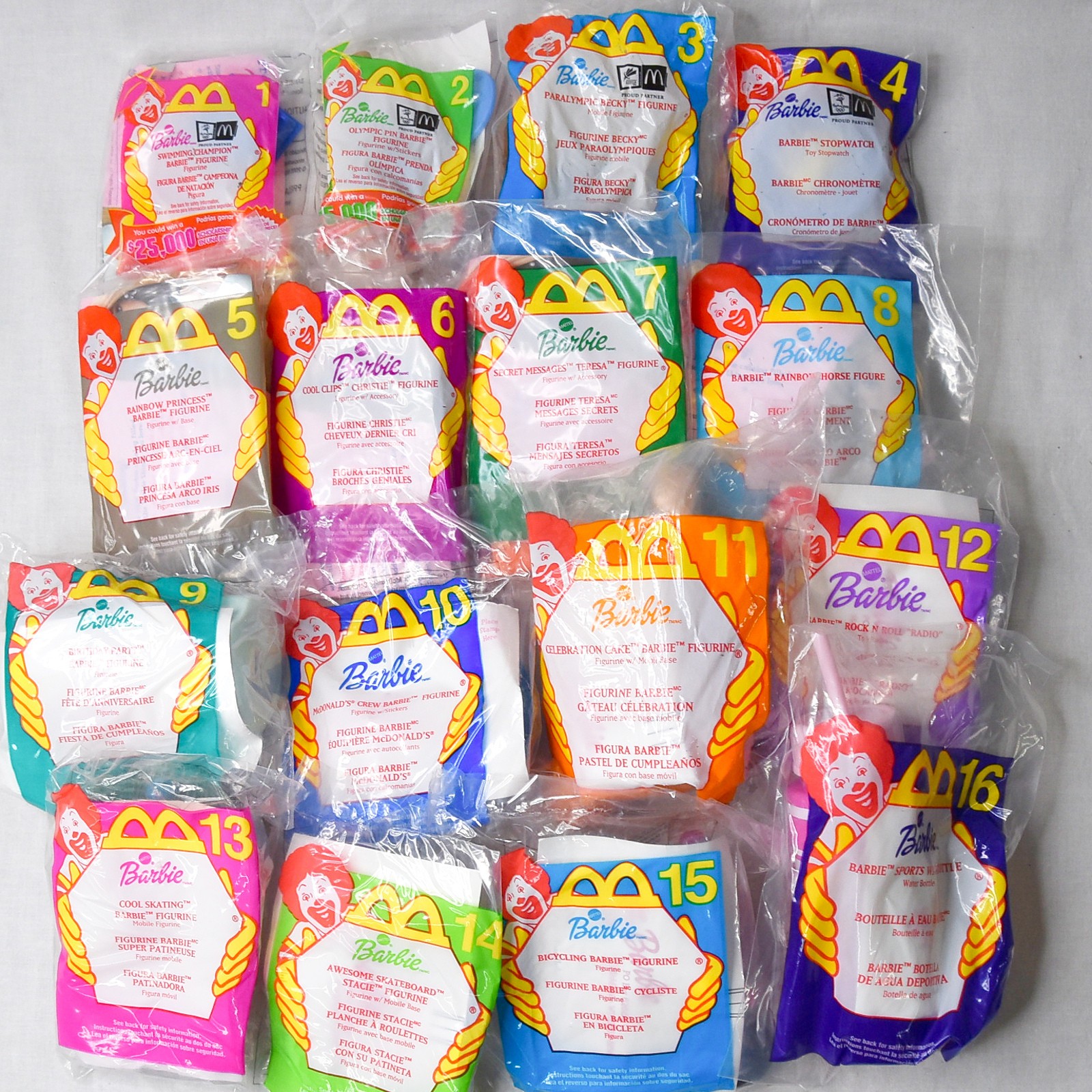 2000 McDonald\'s Barbie Happy Meal Toys Complete Set 16 SEALED Vintage Mattel NIP