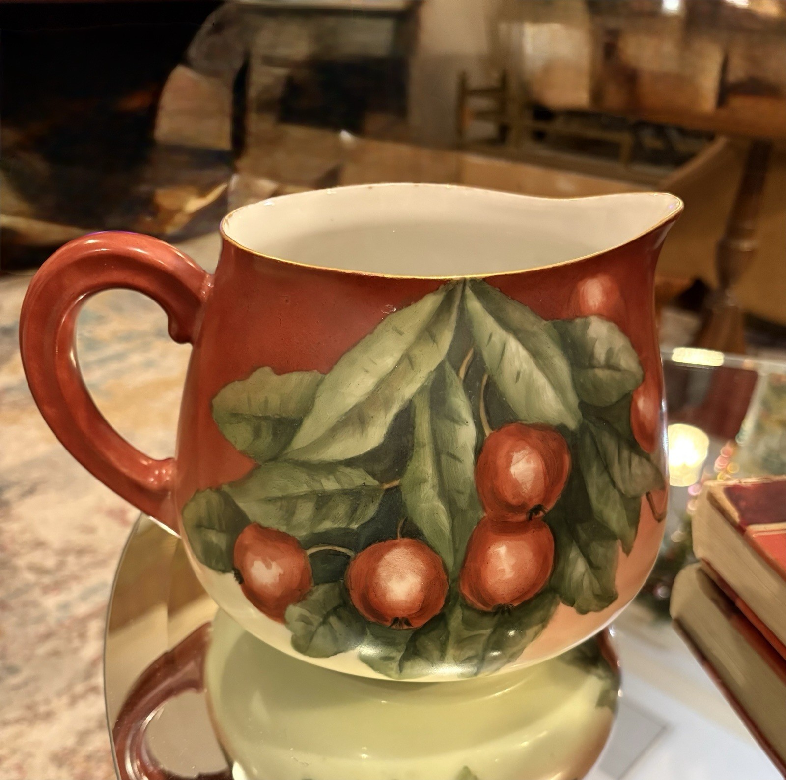 Limoges France Antique T&V Hand Painted “Crab Apple” Pitcher Porcelain 1892-1907