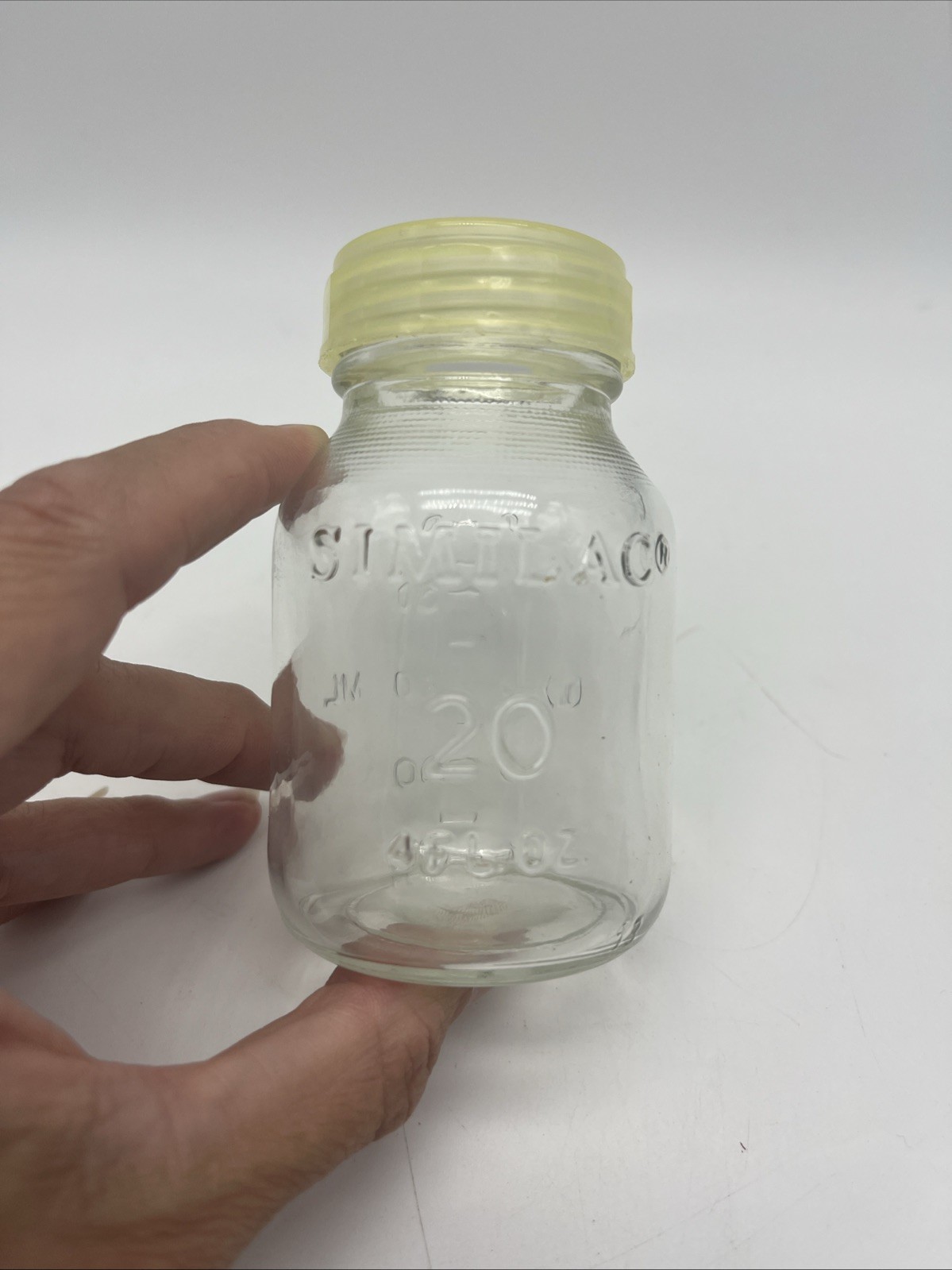 Vintage Embossed SIMILAC 20 BABY FORMULA 4oz Glass Bottle w Original Lid