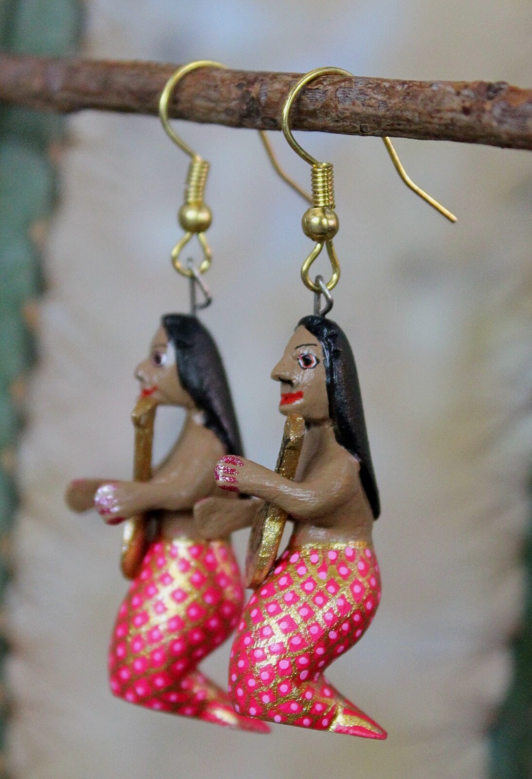 La Sirena Mermaid Earrings Alebrije by Ana Xuana Handmade Oaxaca Mexico Folk Art