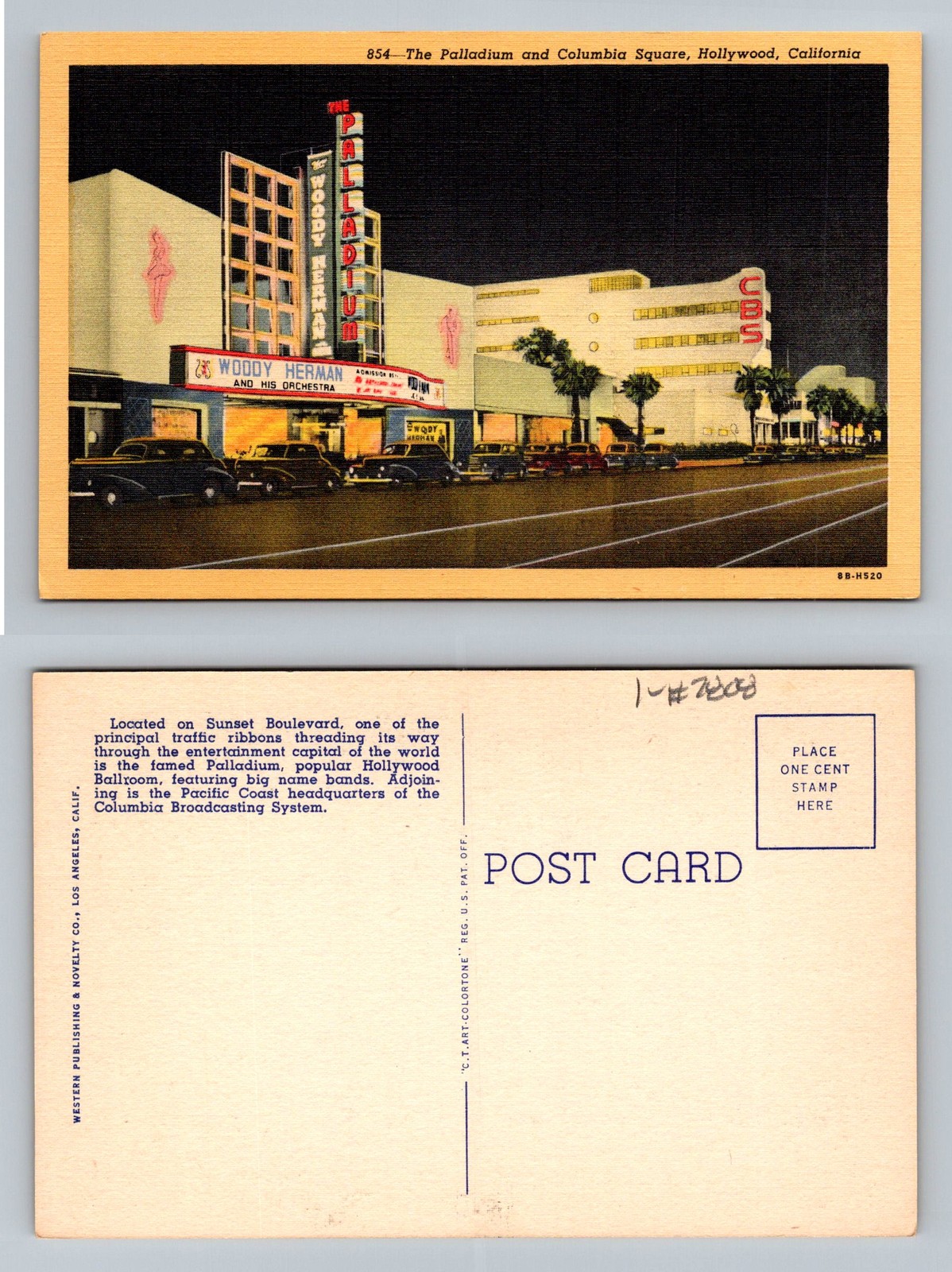Hollywood, CA-California, Theater Palladium & Columbia Square, Vintage Postcard