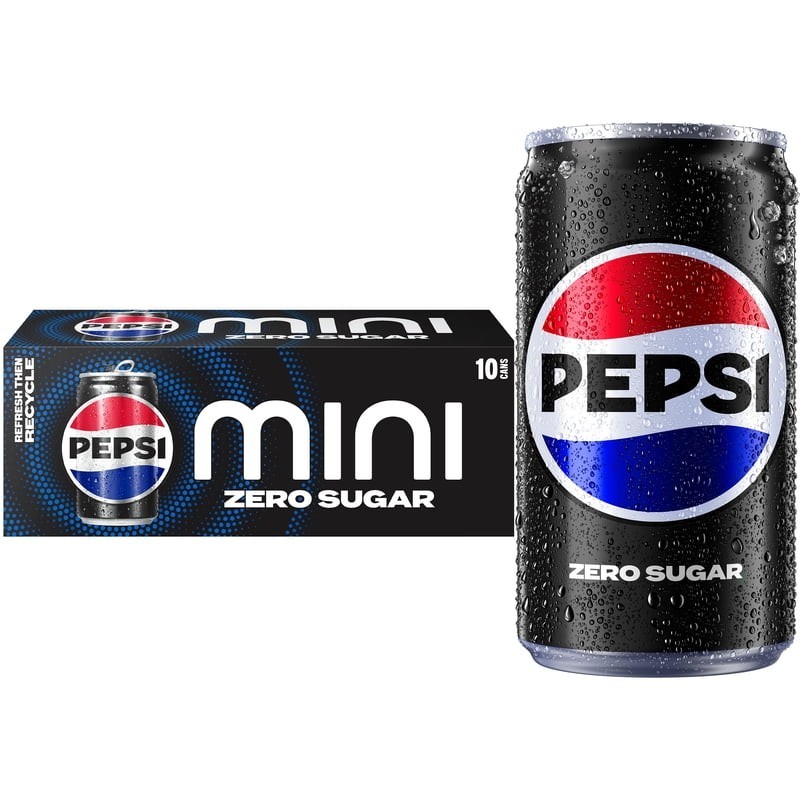 Pepsi Zero Sugar Cola Soda Pop, 7.5 Ounce Mini Cans, (10 Pack)