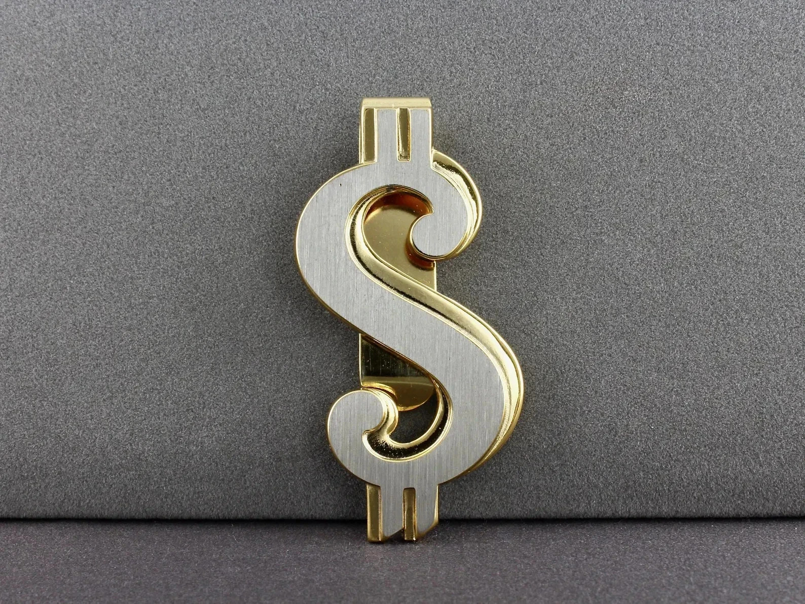 Estate Dollar Sign Slide Fold Over Style Money Clip In 14K Two-Tone Gold Plated
