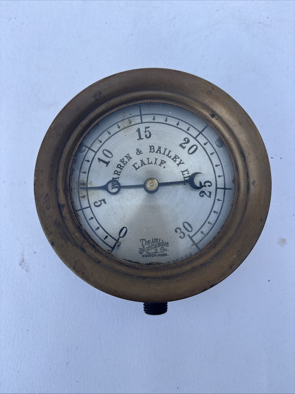 Vintage Ashton Valve Co. Steam Gage From Warren & Bailey Calif Brass