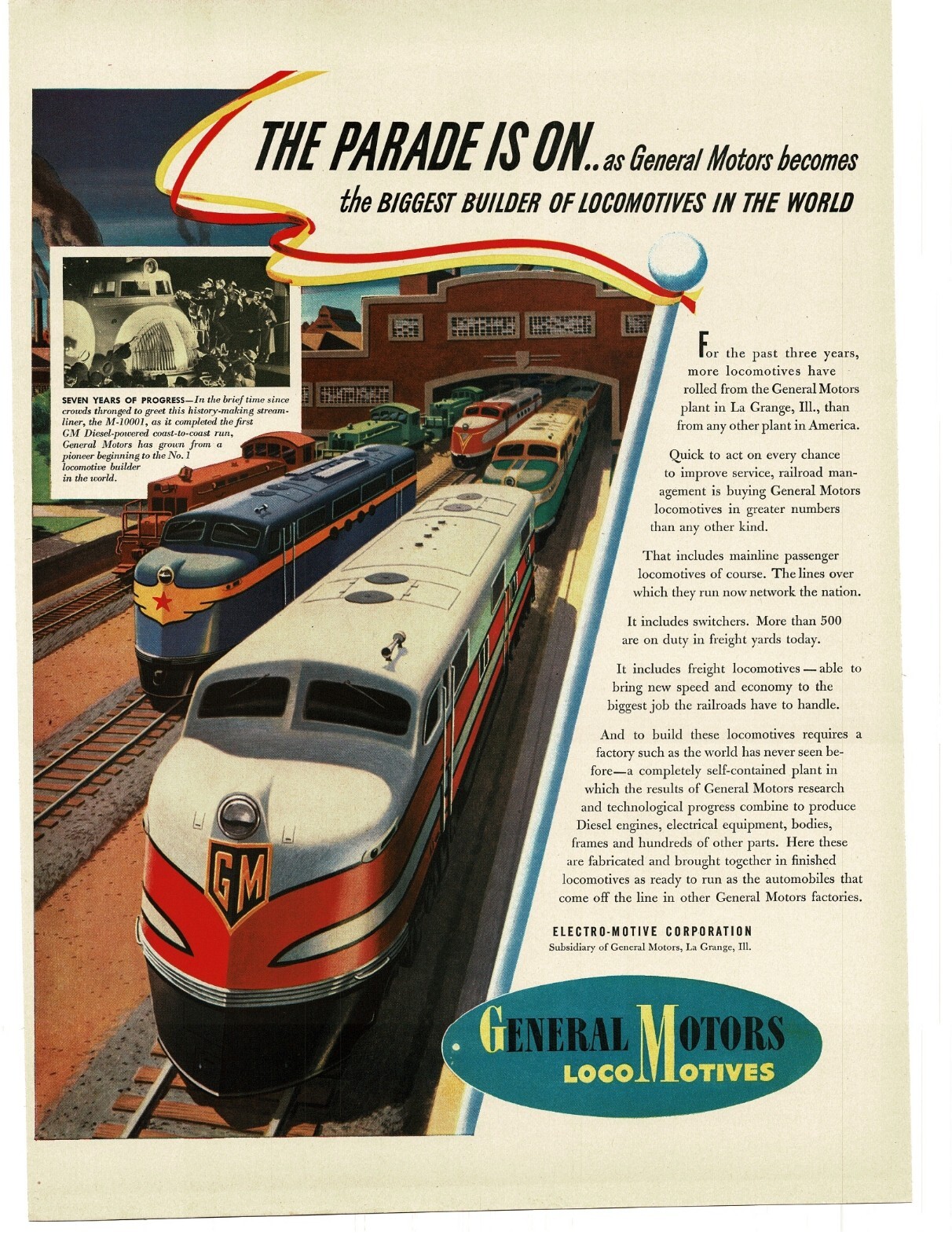 1941 General Motors EMC EMD E Diesel Locomotives UP M-10001 Vintage Print Ad