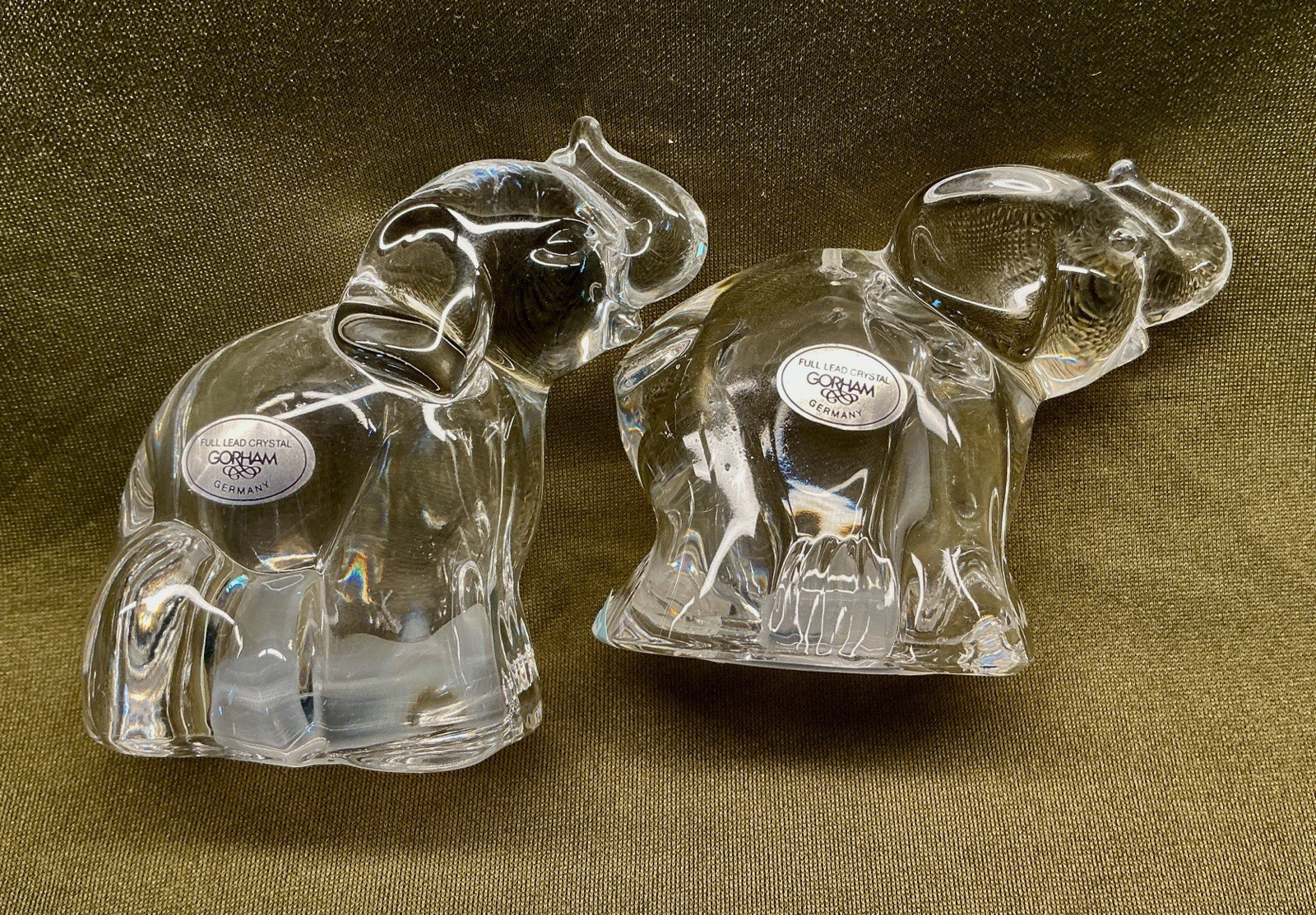 MCM Pair If GORHAM Crystal Glass Elephant Salt & Pepper Shakers