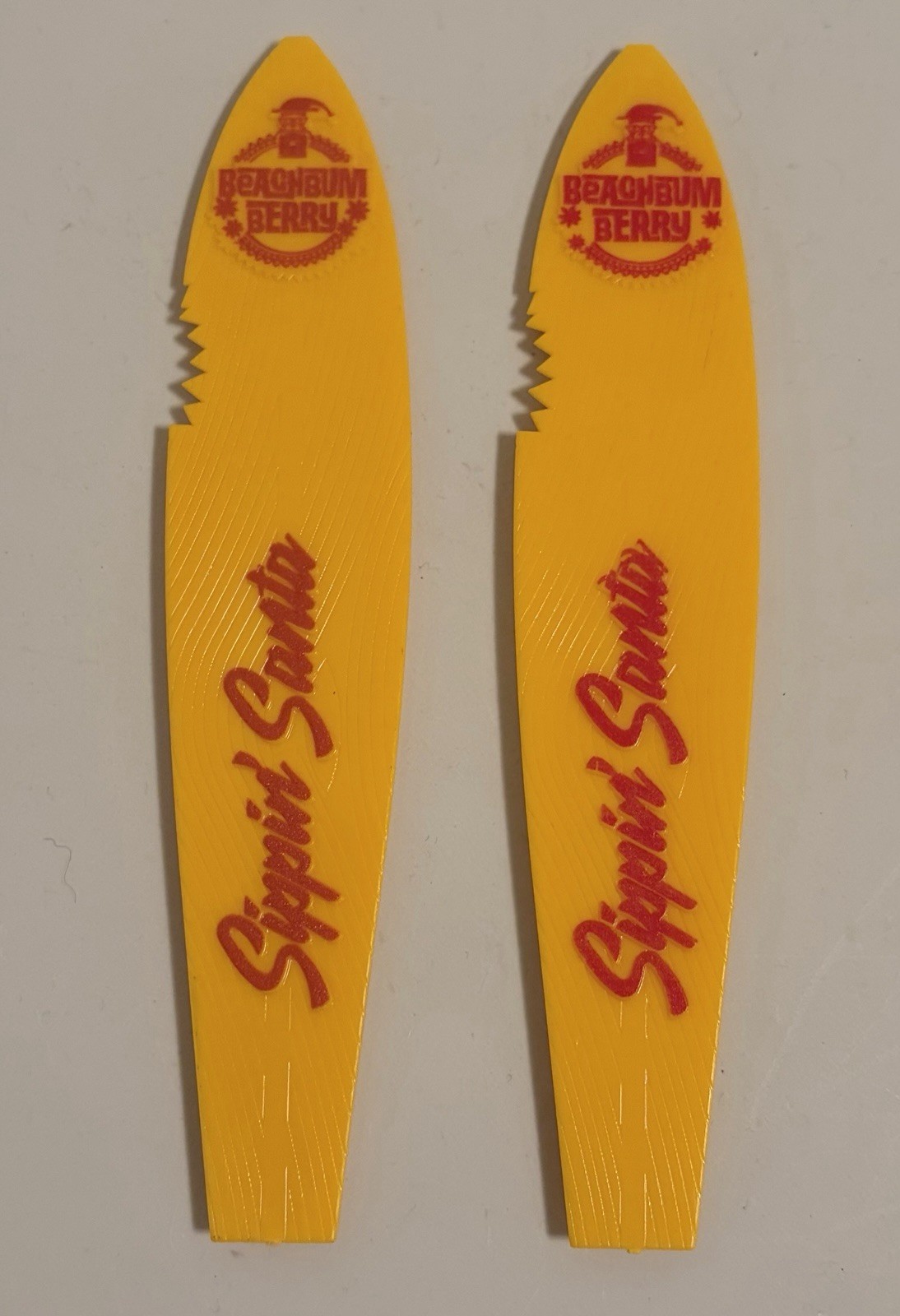 Set Of 2 Tiki Swizzle Sticks Beachbum Berry's Sippin Santa Yellow Surfboard
