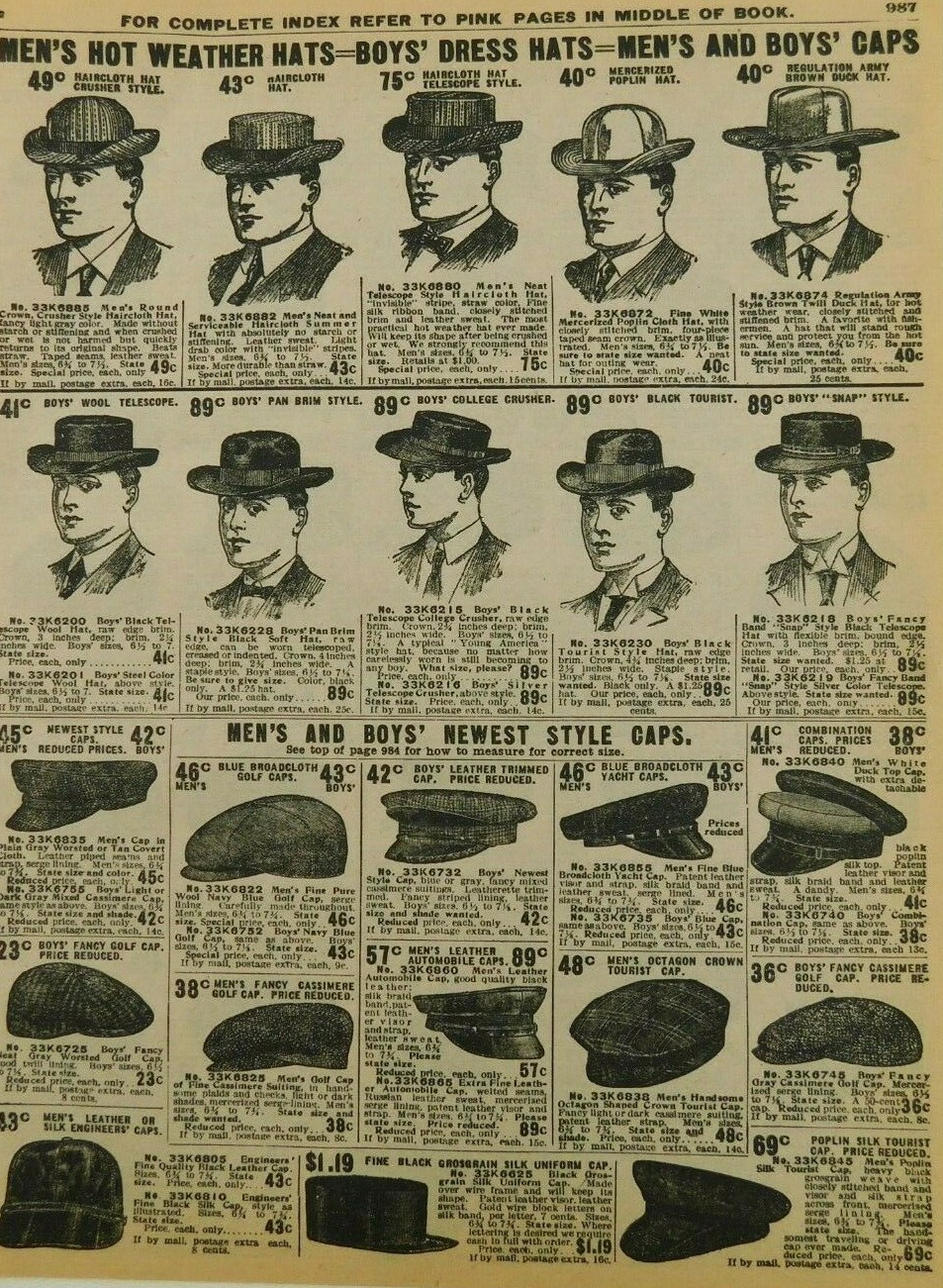 Men\'s Hot Weather Hats Dress Sears Roebuck Vintage Advertisement Catalog Page Men\'s Hot Weather Hats Dress Sears Roebuck Vintage Advertisement Catalog Page