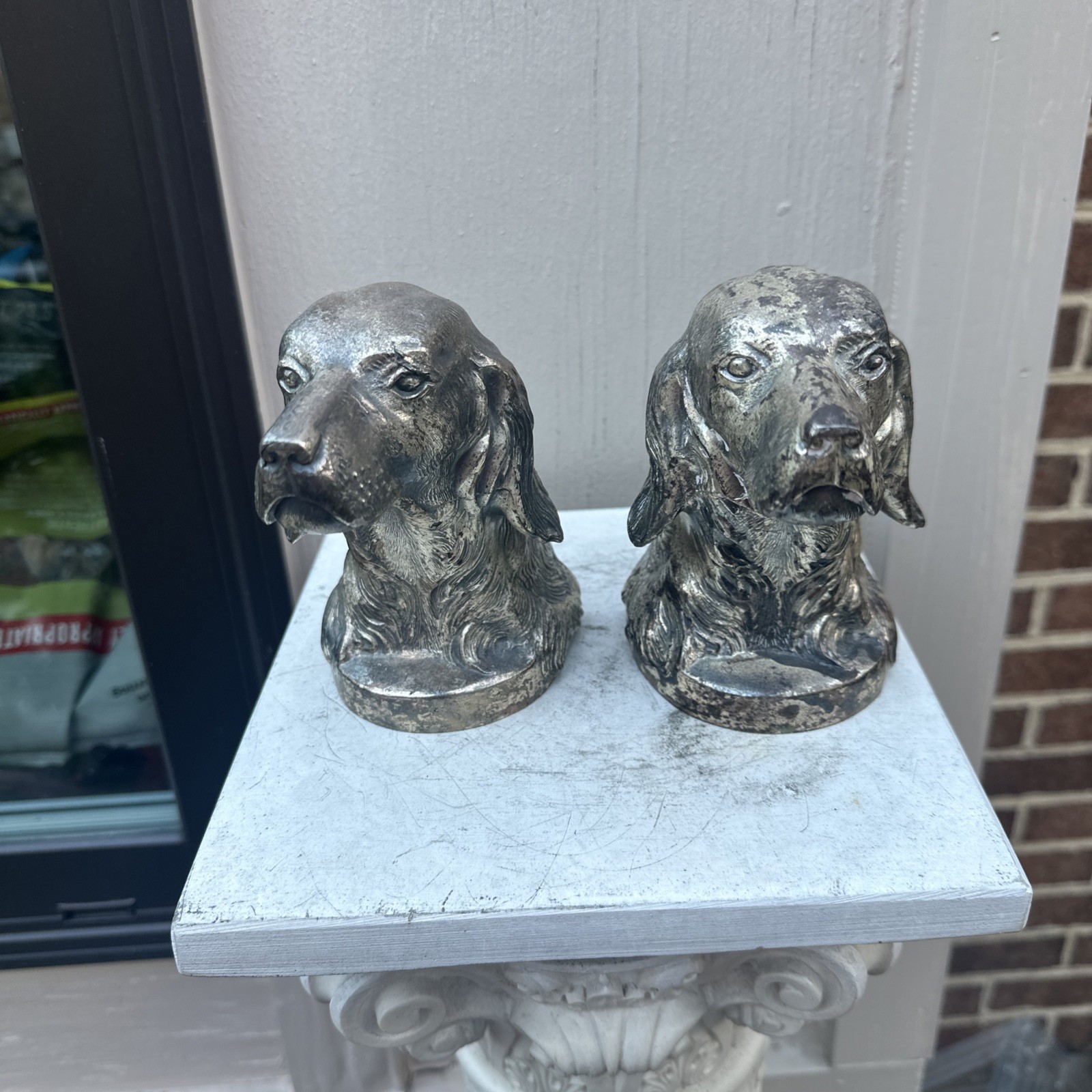 Vintage PMC Spaniel Retriever Duck Hunting Bird Dogs Bookends Cast Metal Plated