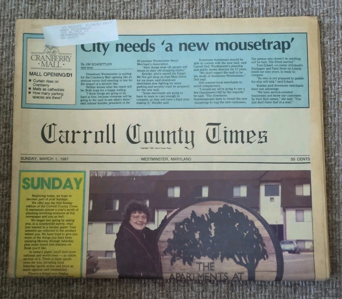 Carroll County Times - 3/1/87 - Cranberry Mall Opening - Full Paper Westminster