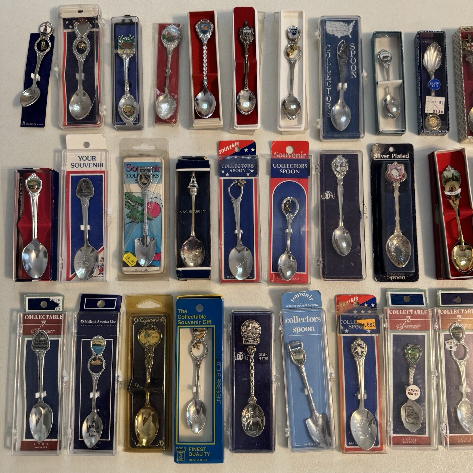 (45) Vintage Spoon Collection Lot - US States & Abroad Souvenir Bundle