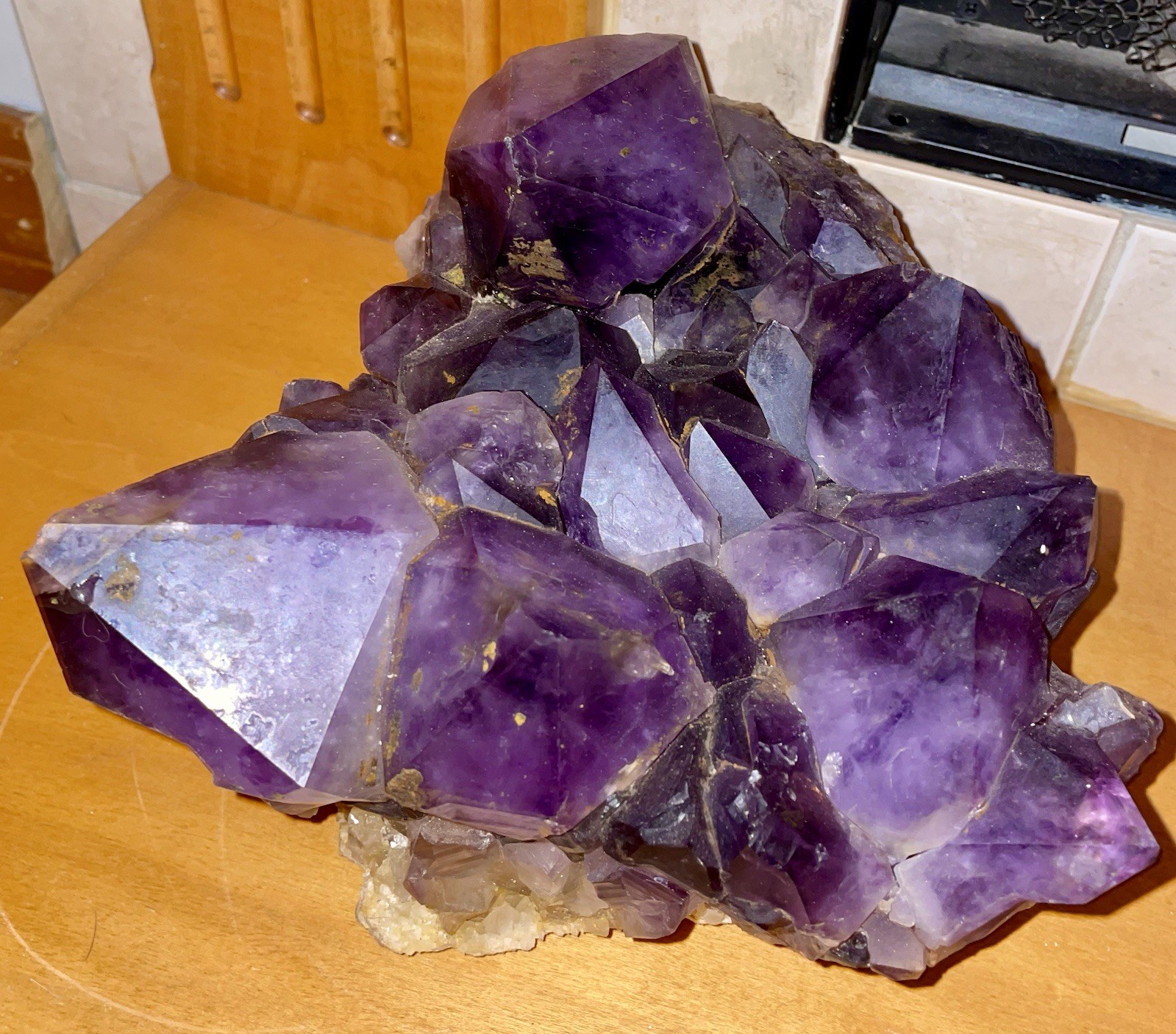 Large Purple Amethyst Quartz Crystal Cluster on Matrix Display Specimen