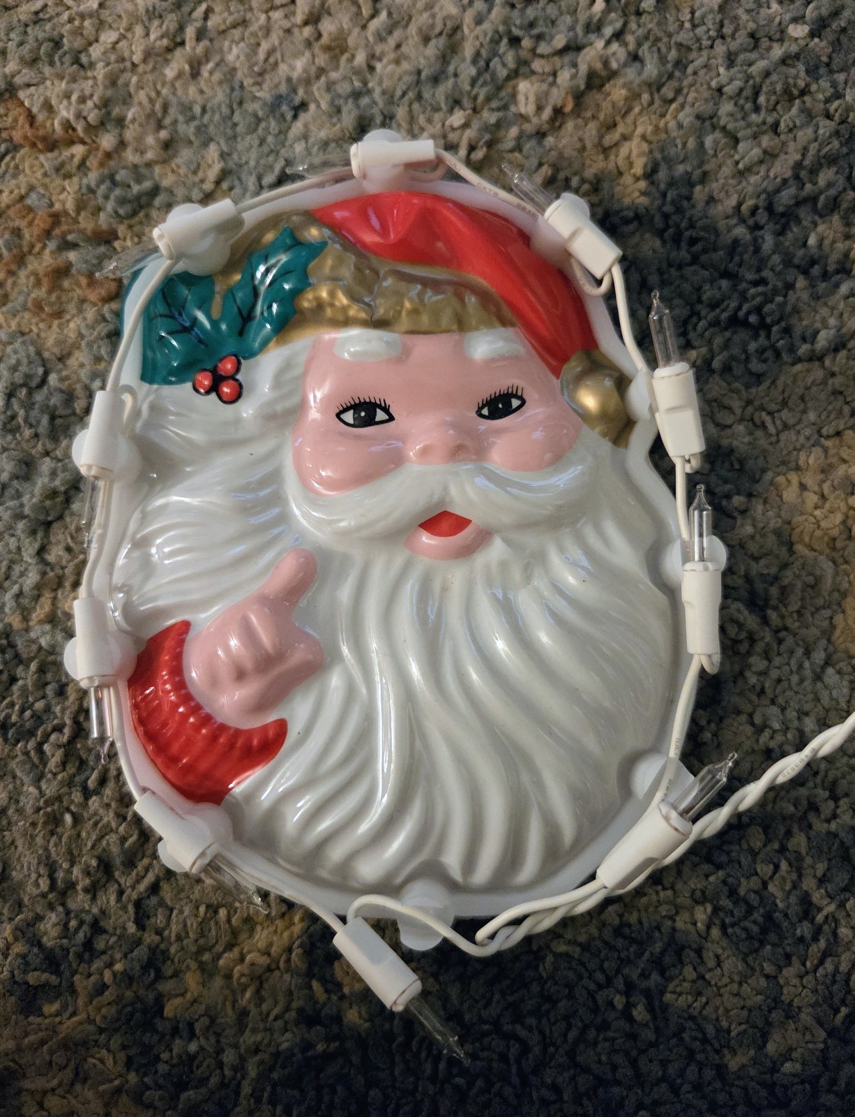 Vtg Vacuform Plastic Lighted Santa Claus Head Plaque 1970s Retro Christmas Decor