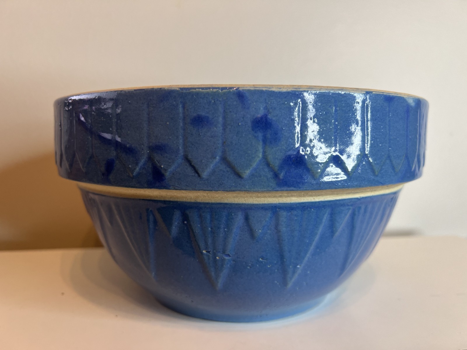 Antique A. D. Ruckels Salt Glaze Stoneware Mixing Bowl-Picket Fence 9” Primitive