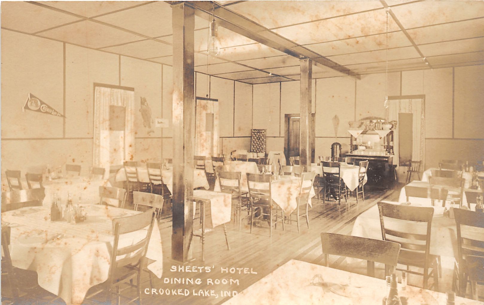 J40/ Crooked Lake Indiana RPPC Postcard c1910 Interior Sheet\'s Hotel 2