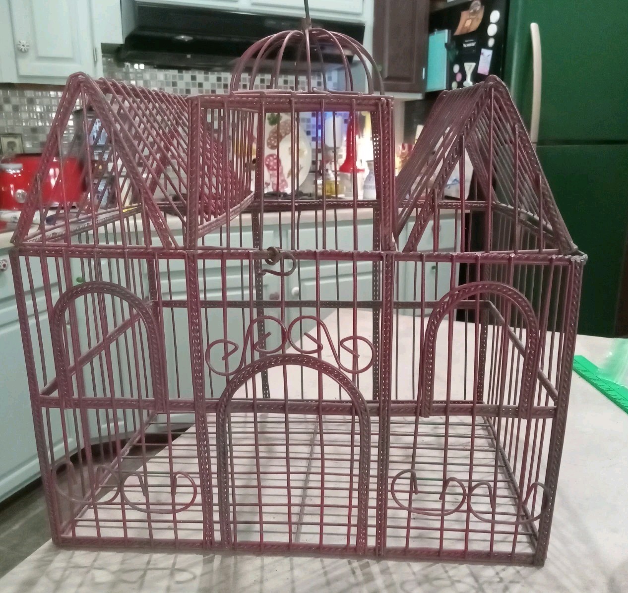 Rare Vintage Ornate Metal Wire Birdcage Victorian Bird House Dome Scrolls