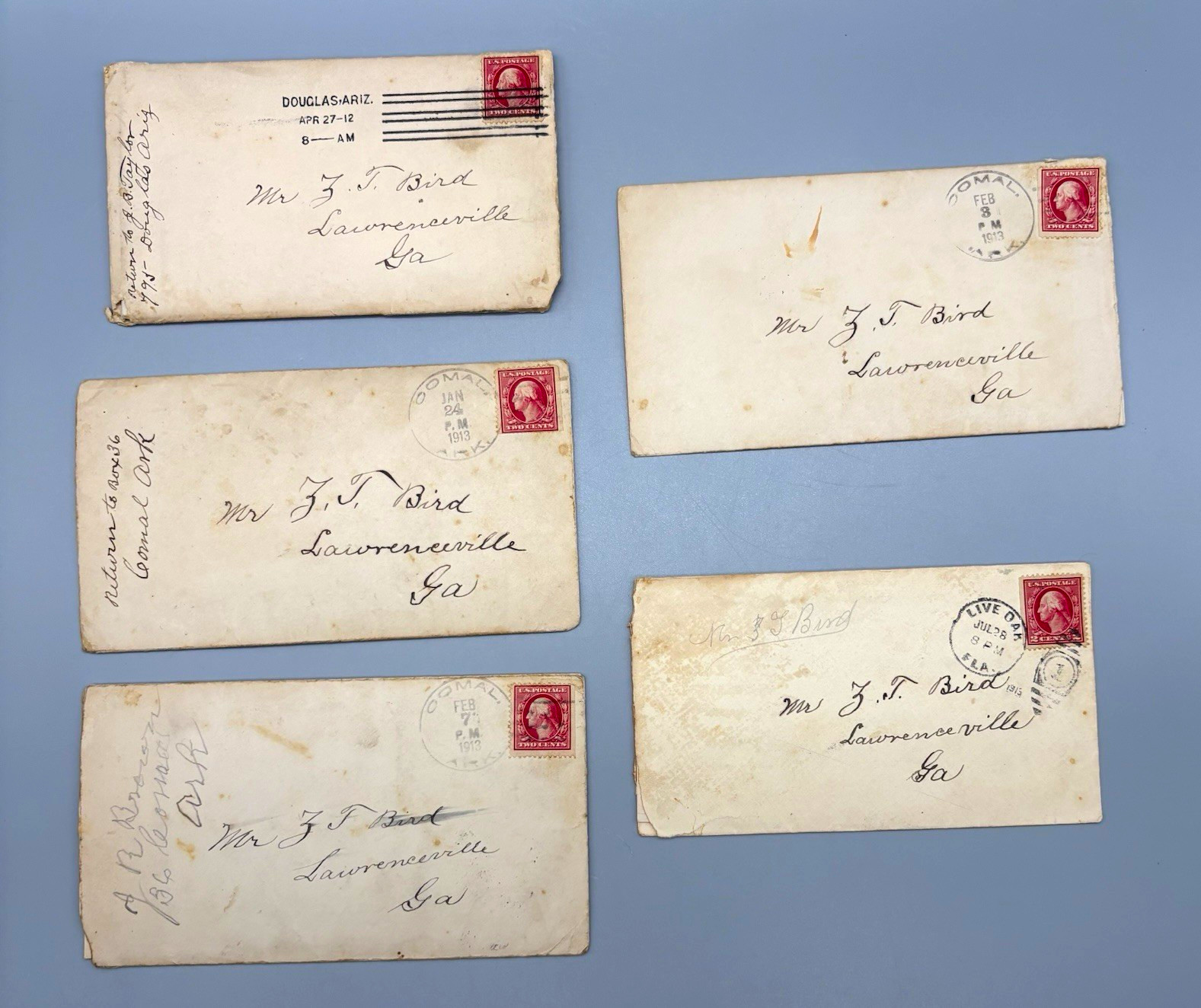 6 Vintage 1912-1913 Letters & Covers Arizona Arkansas Florida to Georgia