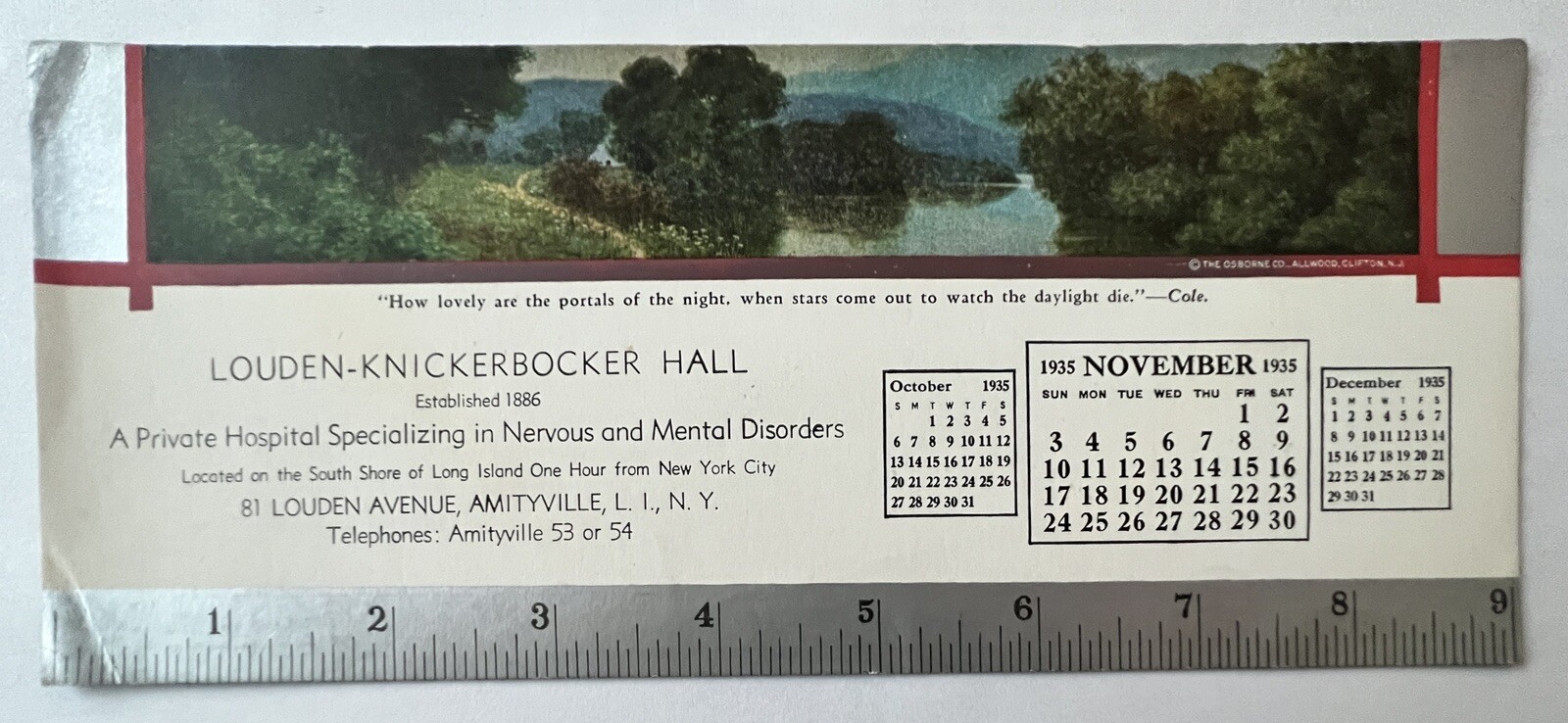 1935 LOUDEN-KNICKERBOCKER MENTAL HOSPITAL AMITYVILLE NY RULER PROMOTIONAL ITEM 1935 LOUDEN-KNICKERBOCKER MENTAL HOSPITAL AMITYVILLE NY RULER PROMOTIONAL ITEM