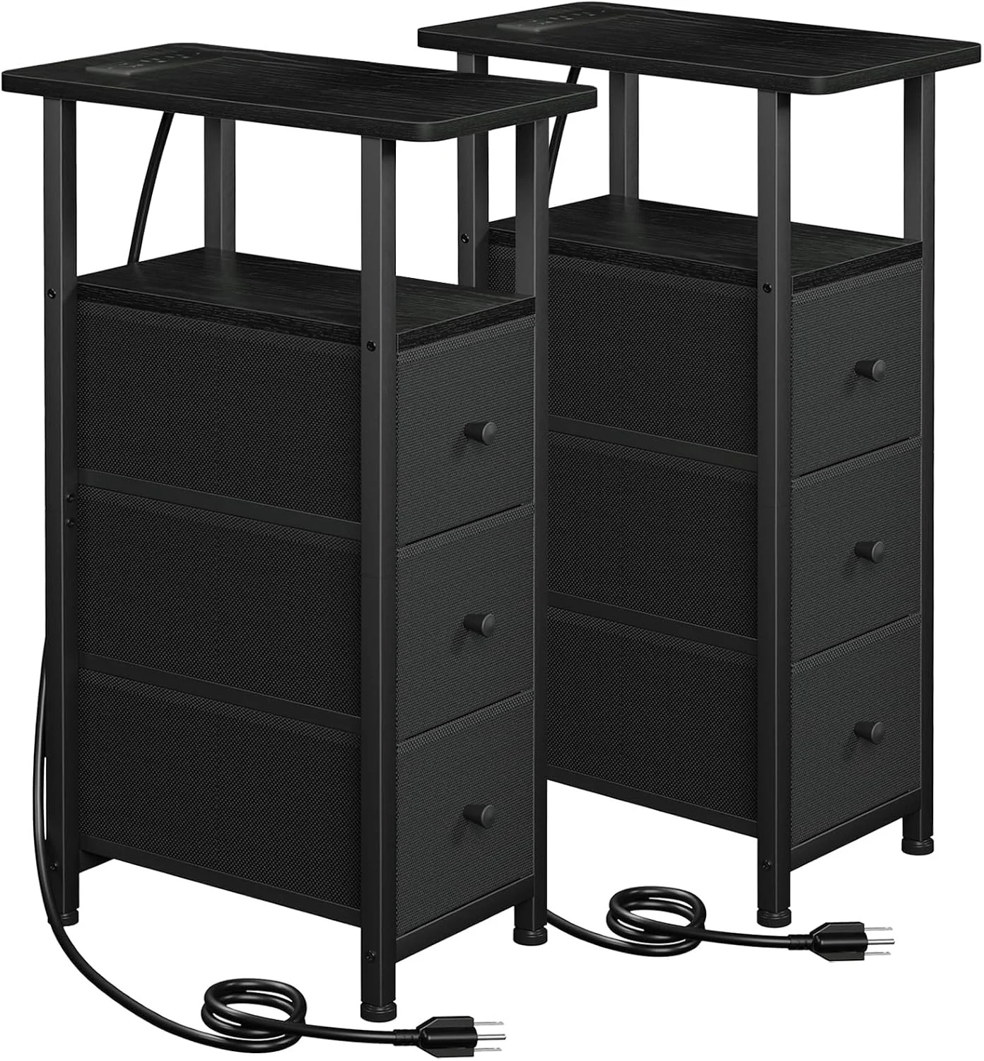 LOAKEKEL Narrow End Tables Living Room Set of 2 with Charging Station