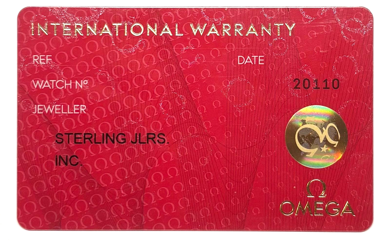 Blank OMEGA International Warranty Certificate w/ Dealer Stamp OEM Authentic