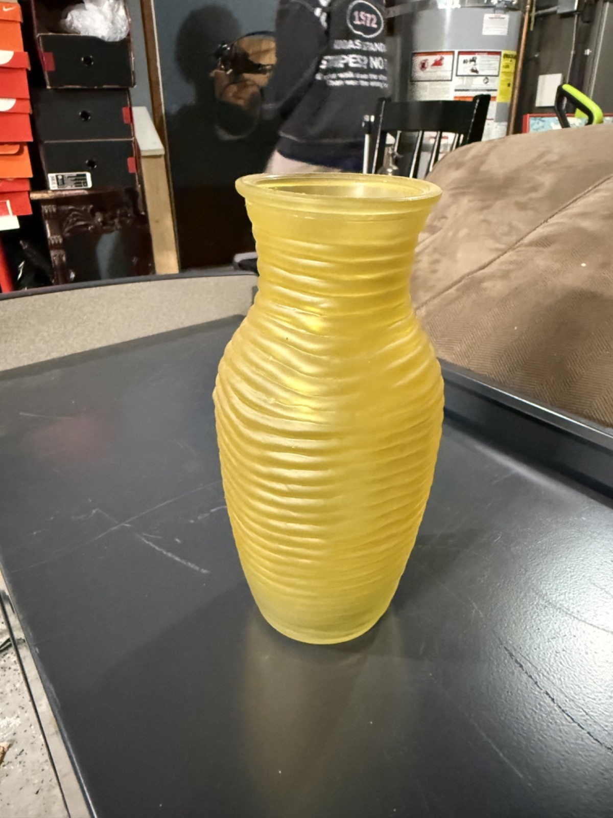 Yellow vintage ribbed glass vase