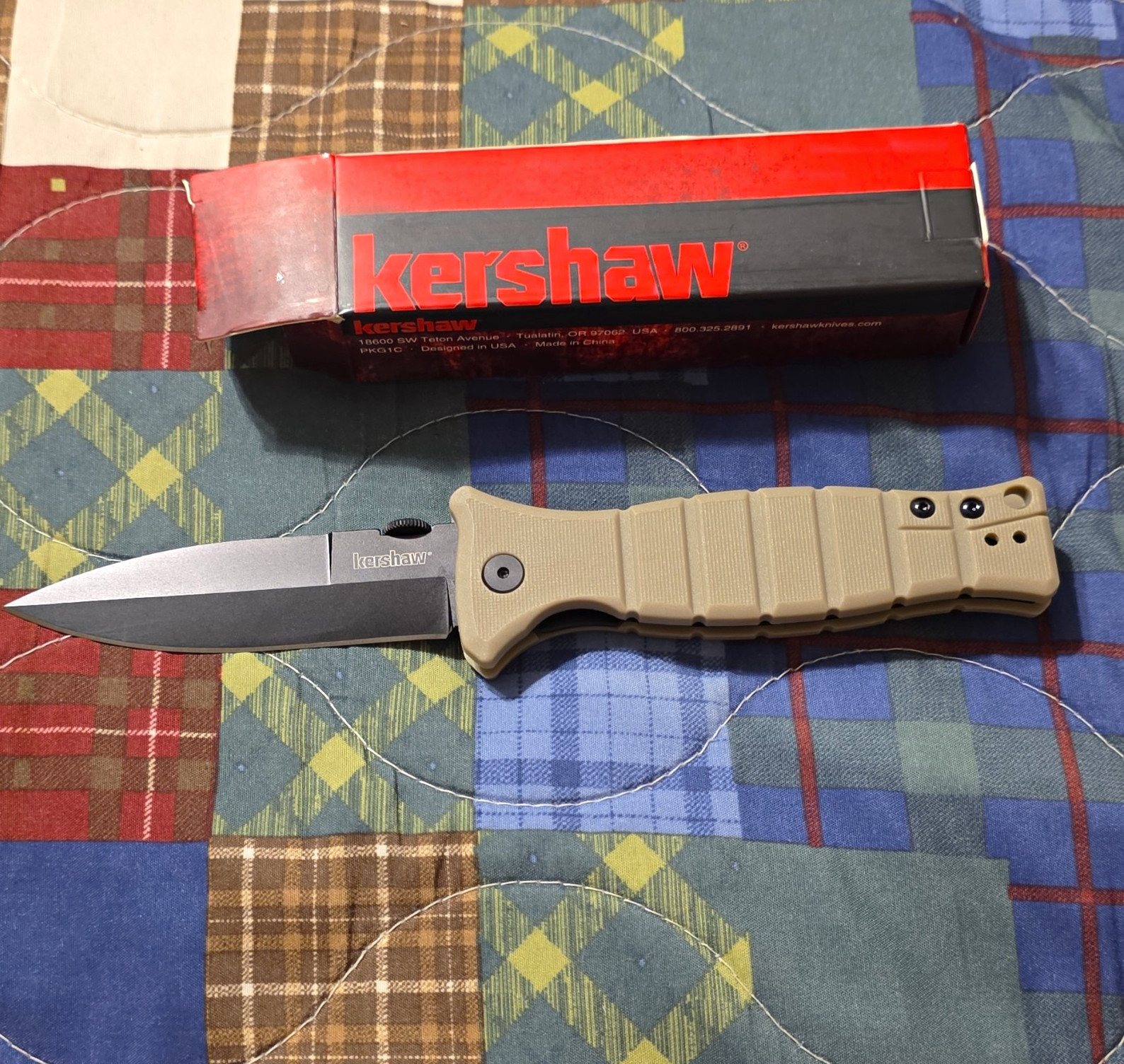 Kershaw XCOM 3425TN Tan Handle SS Combo Drop Point Manual Liner Clip Kershaw XCOM 3425TN Tan Handle SS Combo Drop Point Manual Liner Clip