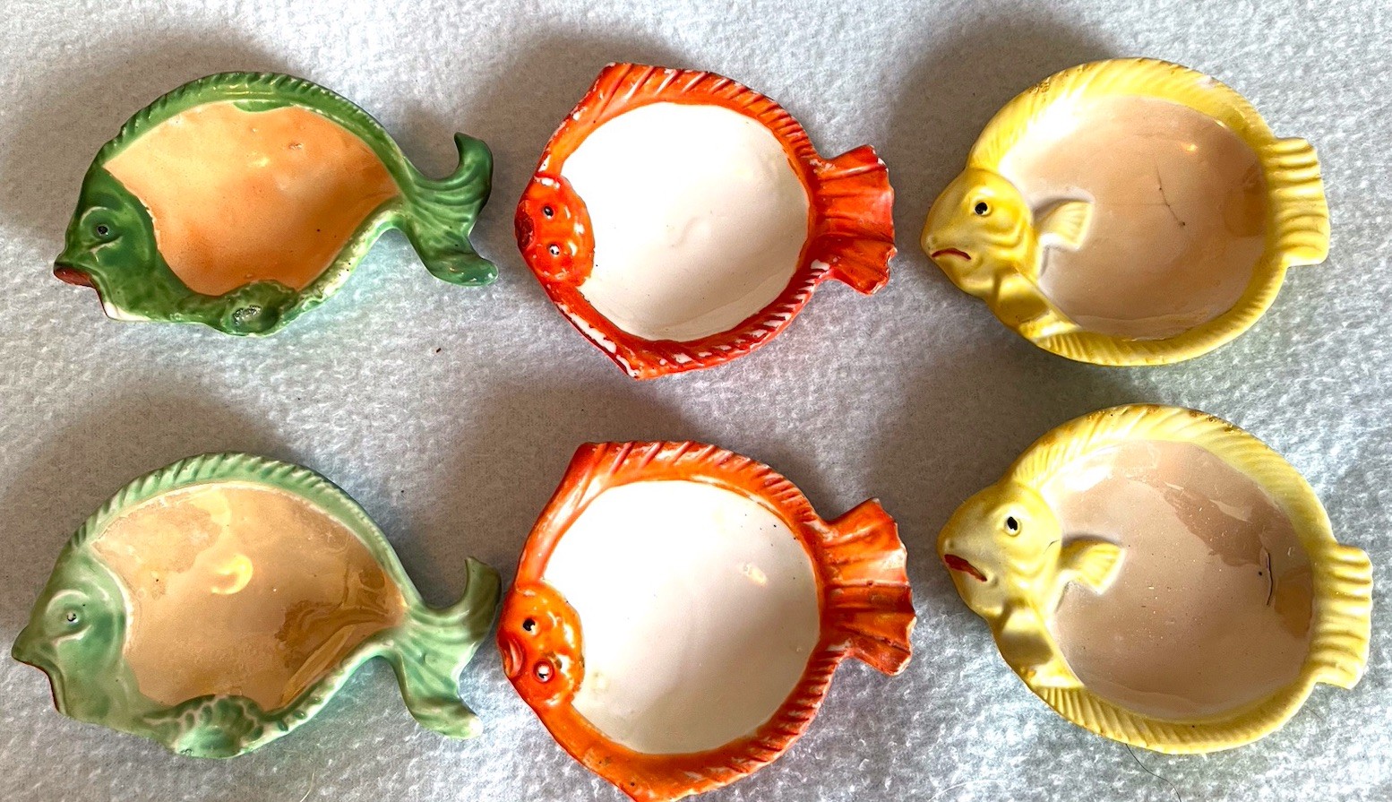 Vintage Fish Ashtrays Individual Set Of 6 Porcelain Dip Dish Trinket Dish Japan