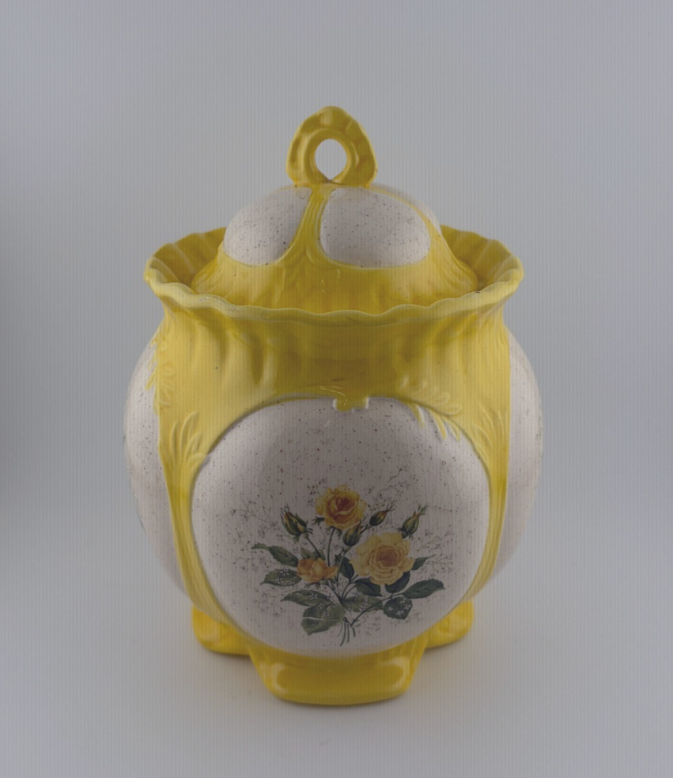 Mid-Century Yellow Rose Ceramic Canister, 1960s Cottagecore Kitchen Decor