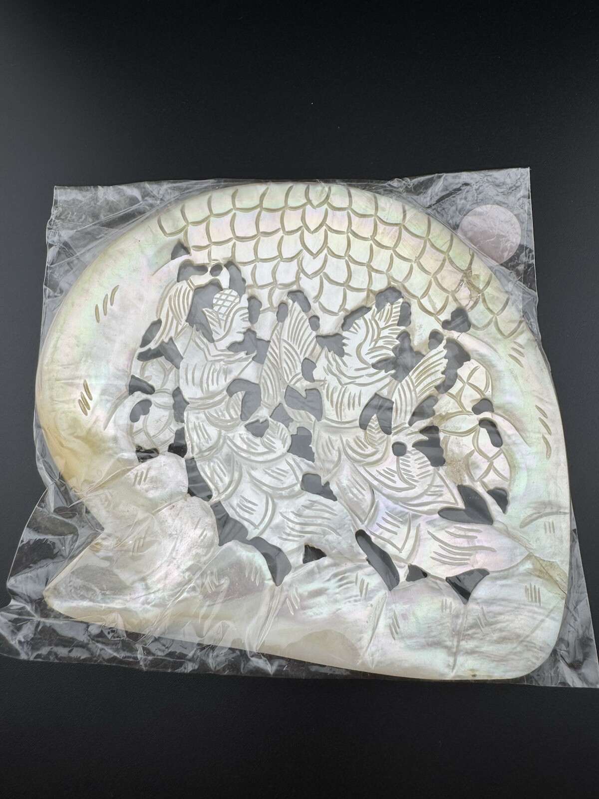 Asian Hand Carved Mother of Pearl Art Plate Dish (#EC6)