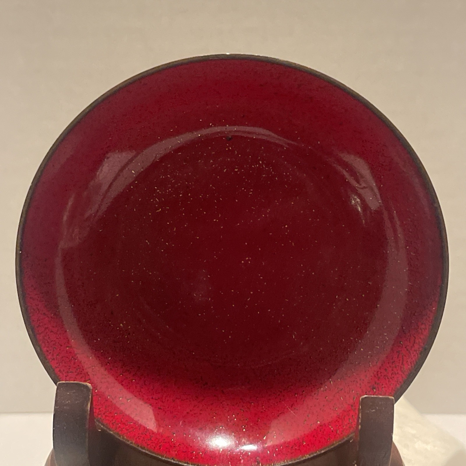 Vintage Jade Snow Wong Red GOLD Speckled Enamel Copper Small Bowl 4\