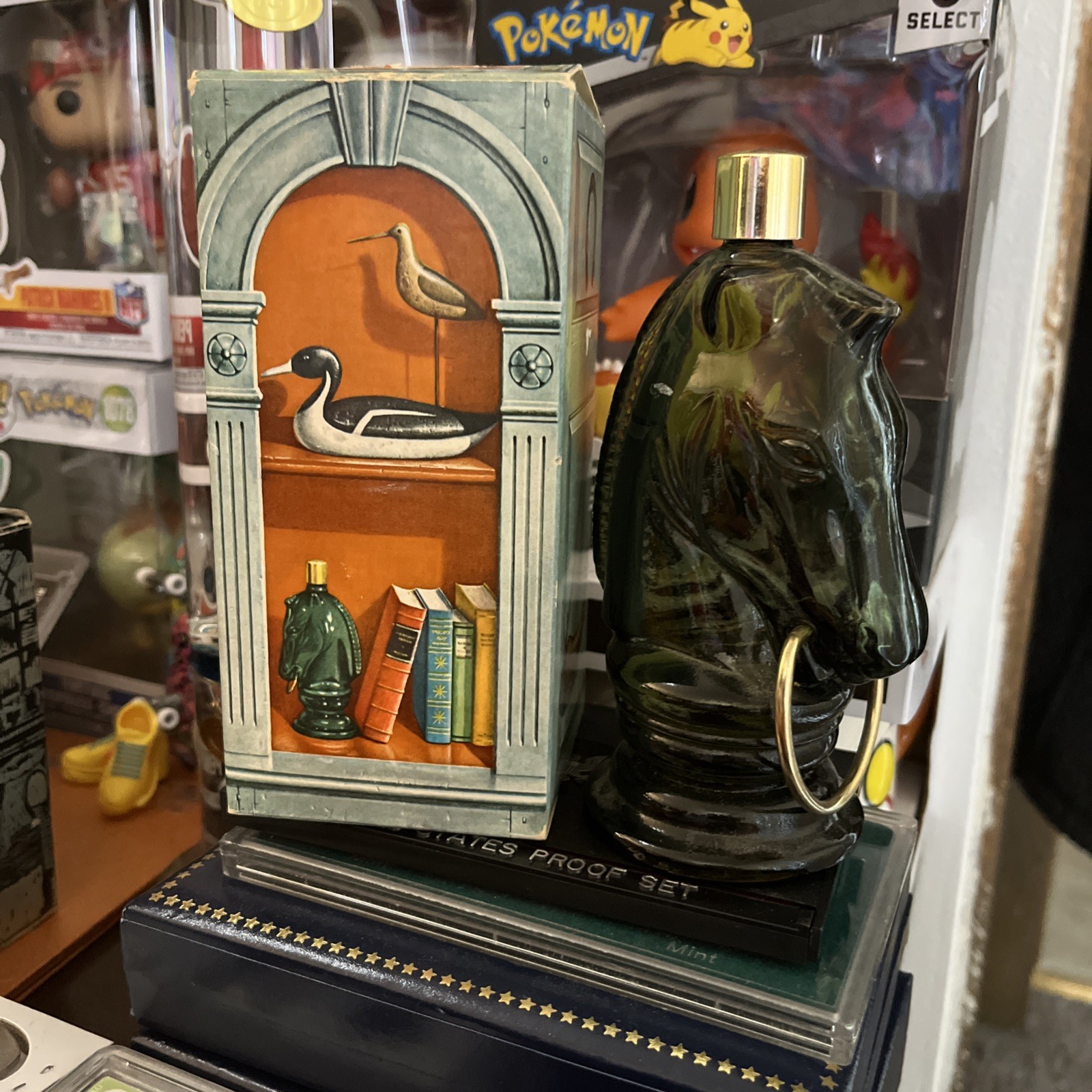 1966 Avon Pony Decanter Pre-Shave Lotion for Men Green Glass Bottle in Box