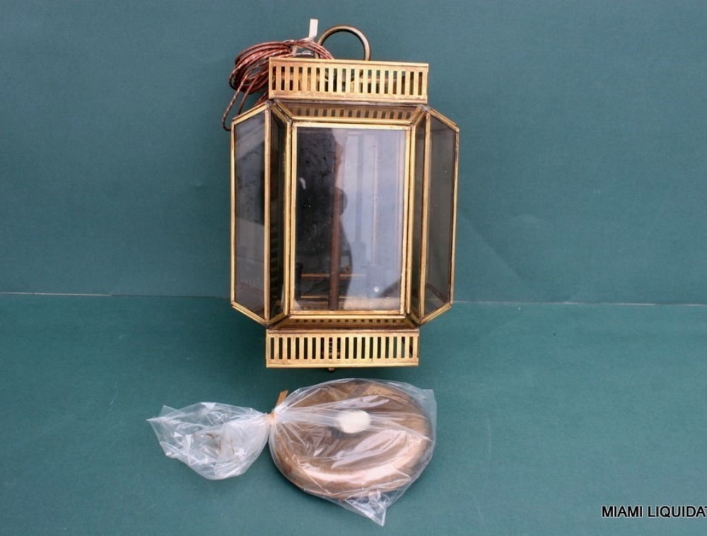 Vintage 2-light Pendant Lantern Antique Brass Smoke Glass Lite Trend T1241-2
