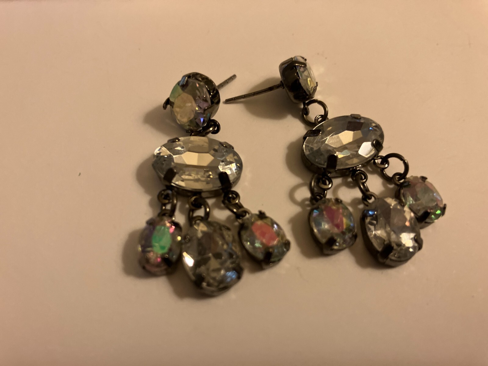 vintage estate  rhinestone dangle pierced  earrings