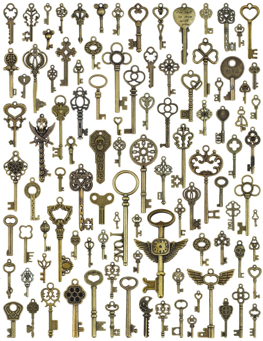 JIALEEY Vintage Skeleton Keys, Wholesale Bulk Lots Mixed Set of 100 Antique Bron