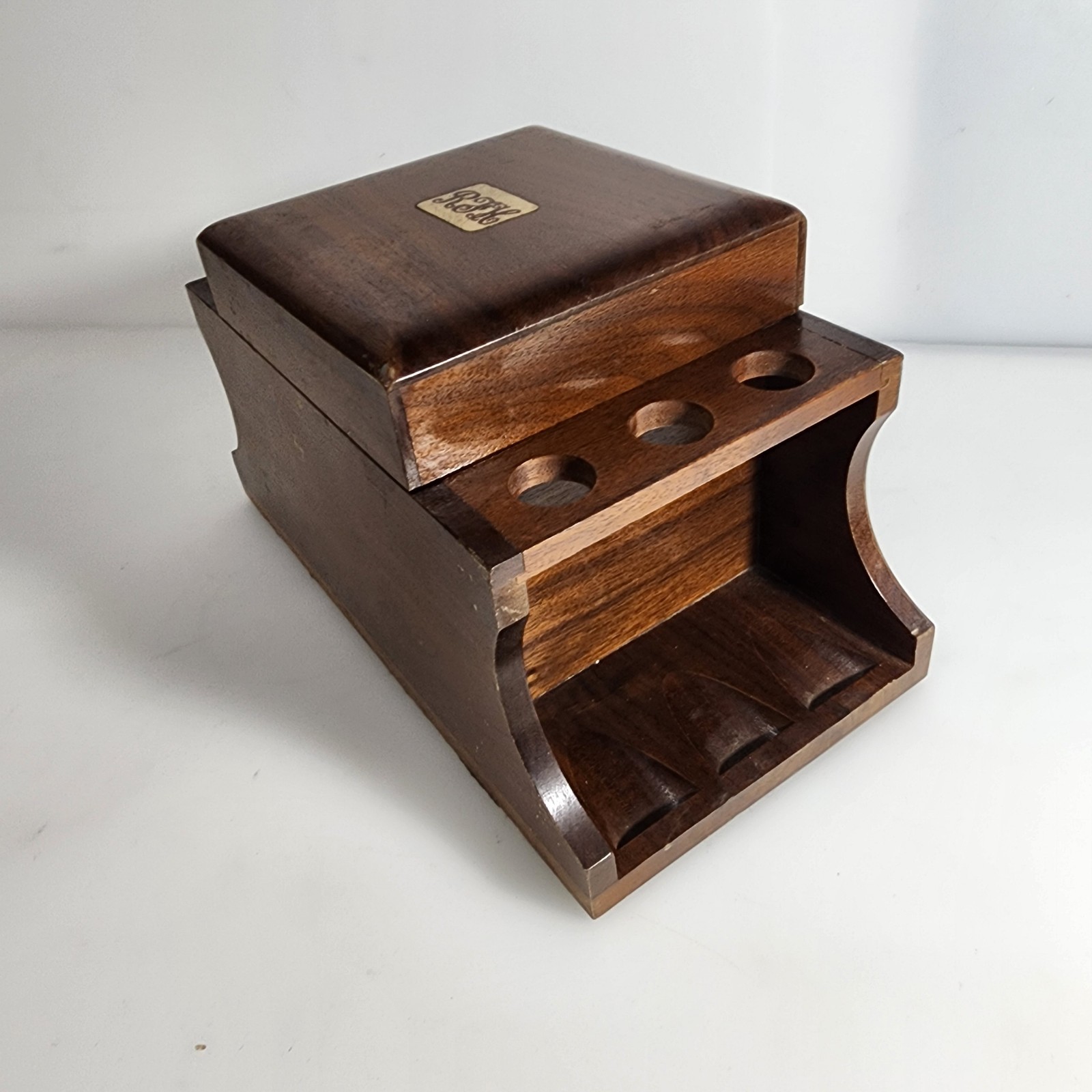 Vintage Decatur Industries Deco Walnut Wood 6 Pipe Holder Stand Humidor Box