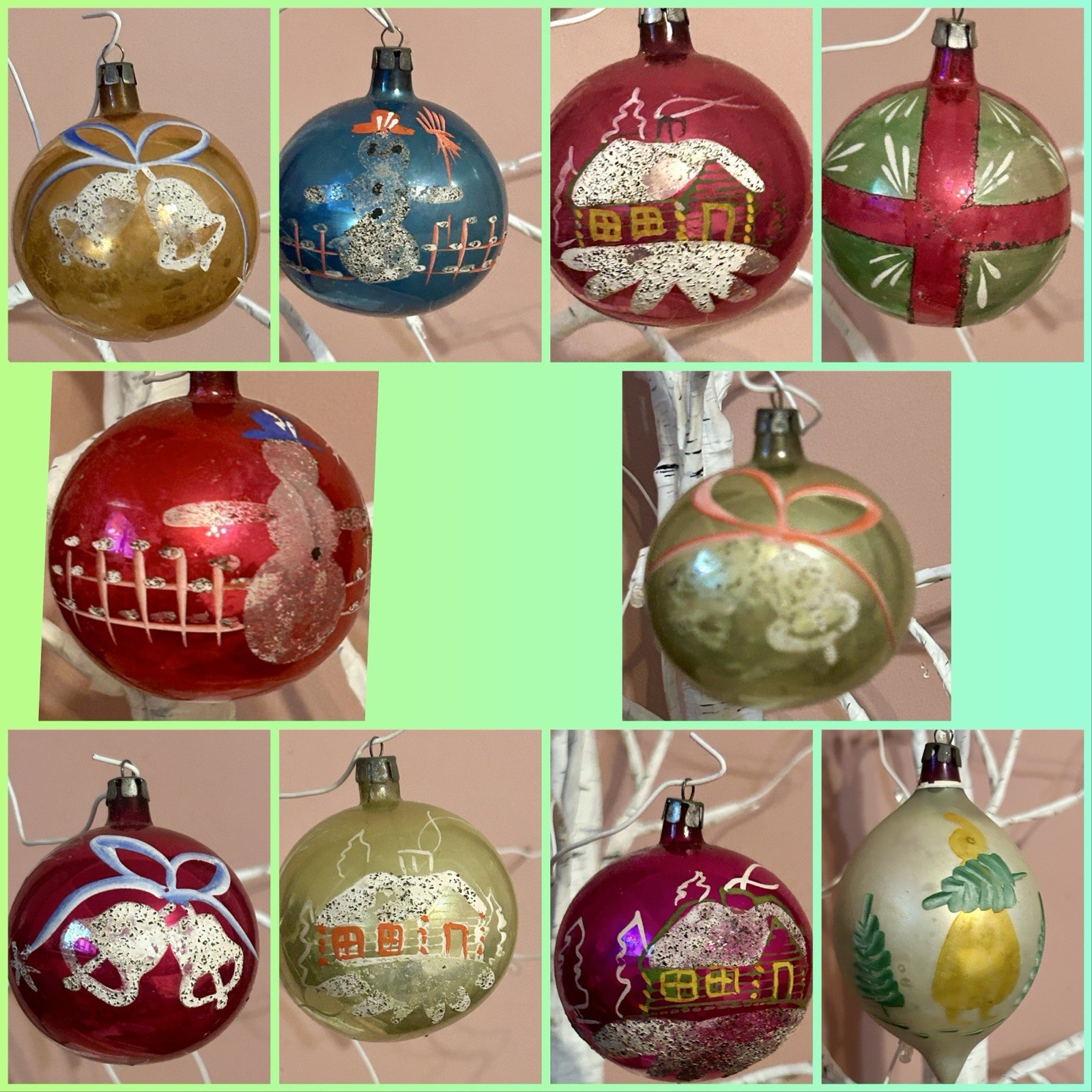 Vintage Fantasia Poland Mercury Glass Christmas Ornaments Lot Of 10