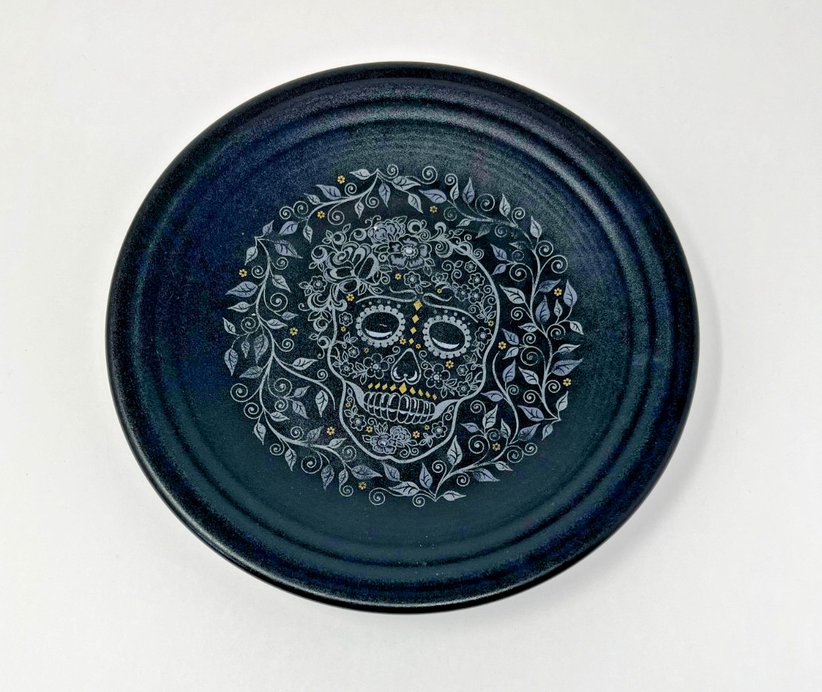 Homer Laughlin Fiesta Skull and Vine 9 inch Luncheon Plate Black Day of the Dead