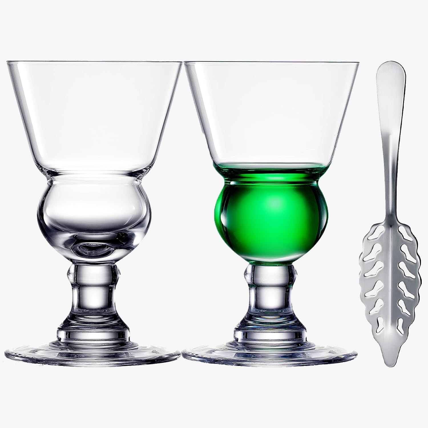 Vintage Absinthe Glasses, Swiss Bubble Reservoir Crystal Tasting Stemware