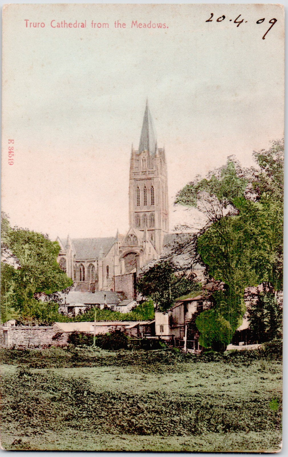 UK England Cornwall Truro Cathedral Meadows Rural Spire Landscape 1909 Postcard