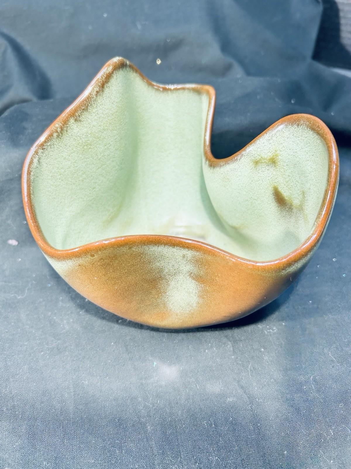 Vtg Frankoma Pottery F29 Reddish Brown Green Abstract Bowl Planter MCM 5in Tall